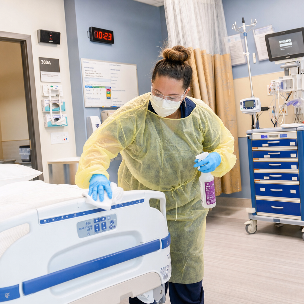 Manual terminal cleaning in a hospital room